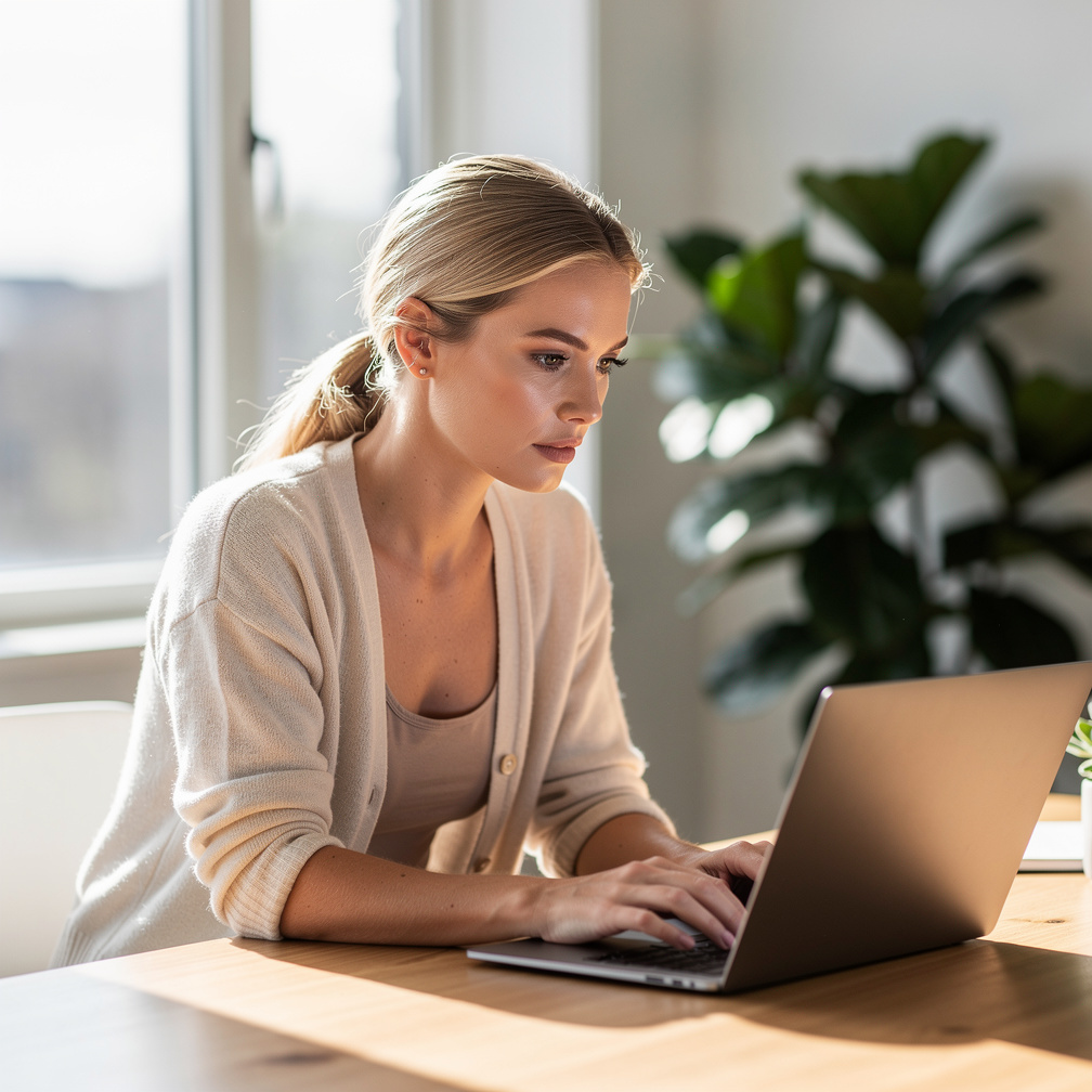 Person working on a coding project on a laptop at a bright desk